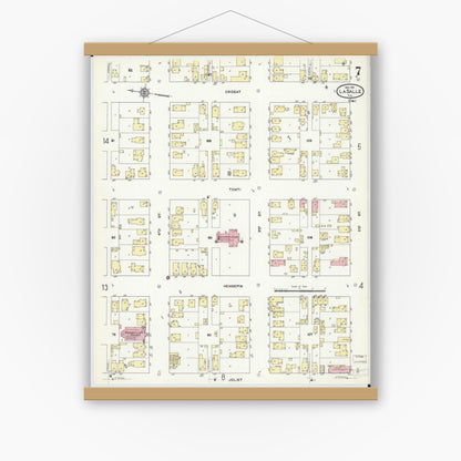 Old map wall art mockup — magnetic wood frame on white wall — Sanborn Fire Insurance Map from La Salle, La Salle County, Illinois (1911), Sheet #0007