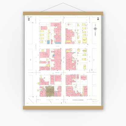 Old map wall art mockup — magnetic wood frame on white wall — Sanborn Fire Insurance Map from Perry, Dallas County, Iowa (1933), Sheet #0002