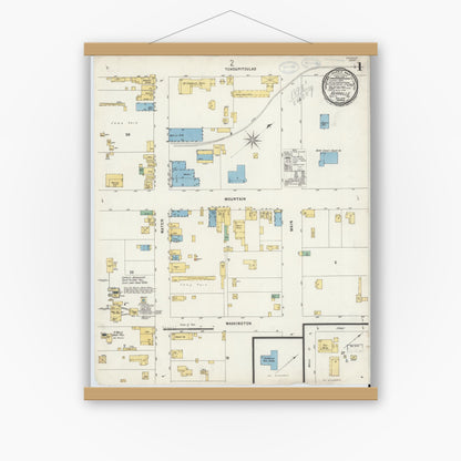 Old map wall art mockup — magnetic wood frame on white wall — Sanborn Fire Insurance Map from Kerrville, Kerr County, Texas (1898) - Complete Map Set