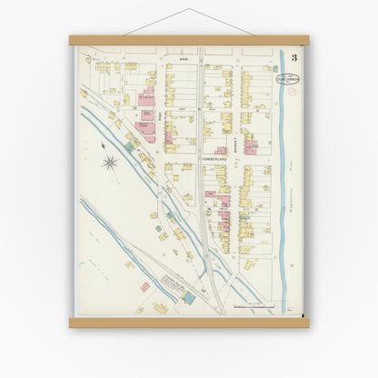 Old map wall art mockup — magnetic wood frame on white wall — Sanborn Fire Insurance Map from Duncannon, Perry County, Pennsylvania (1894), Sheet #0003