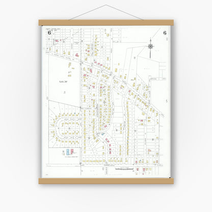 Old map wall art mockup — magnetic wood frame on white wall — Sanborn Fire Insurance Map from North Canton, Stark County, Ohio (1948), Sheet #0006