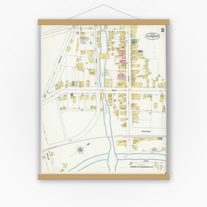 Old map wall art mockup — magnetic wood frame on white wall — Sanborn Fire Insurance Map from Shickshinny, Luzerne County, Pennsylvania (1901), Sheet #0002