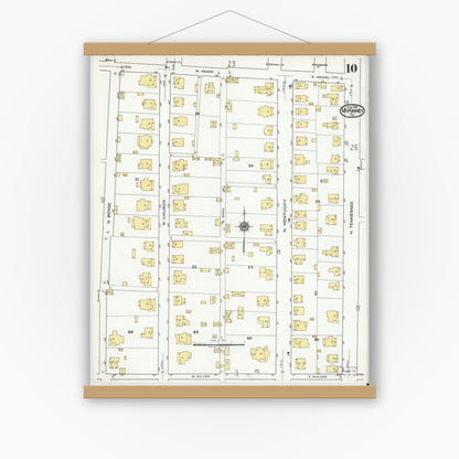 Old map wall art mockup — magnetic wood frame on white wall — Sanborn Fire Insurance Map from McKinney, Collin County, Texas (1920), Sheet #0010