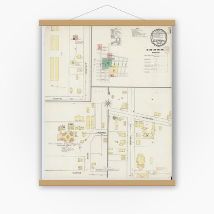 Old map wall art mockup — magnetic wood frame on white wall — Sanborn Fire Insurance Map from Clayton, Gloucester County, New Jersey (1895), Sheet #0001