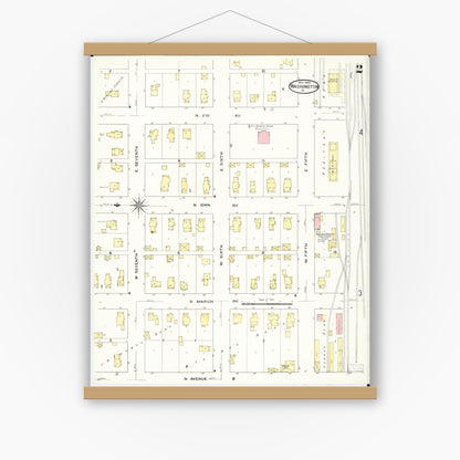 Old map wall art mockup — magnetic wood frame on white wall — Sanborn Fire Insurance Map from Washington, Washington County, Iowa (1909), Sheet #0002