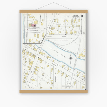 Old map wall art mockup — magnetic wood frame on white wall — Sanborn Fire Insurance Map from Oconto, Oconto County, Wisconsin (1919), Sheet #0011