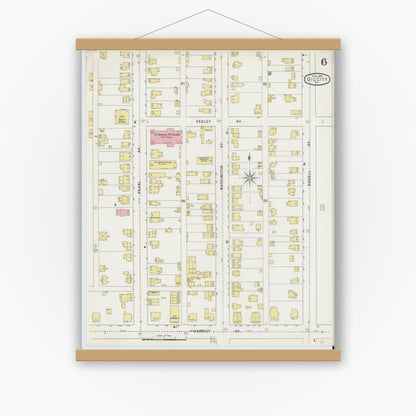 Old map wall art mockup — magnetic wood frame on white wall — Sanborn Fire Insurance Map from Oil City, Venango County, Pennsylvania (1895), Sheet #0006