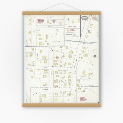 Old map wall art mockup — magnetic wood frame on white wall — Sanborn Fire Insurance Map from Wonewoc, Juneau County, Wisconsin (1914), Sheet #0002