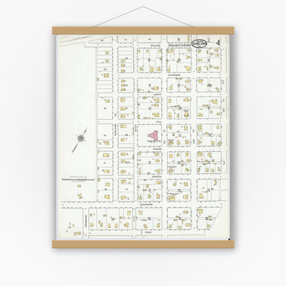 Old map wall art mockup — magnetic wood frame on white wall — Sanborn Fire Insurance Map from Garland, Dallas County, Texas (1919), Sheet #0004