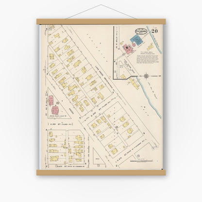 Old map wall art mockup — magnetic wood frame on white wall — Sanborn Fire Insurance Map from Escanaba, Delta County, Michigan (1921), Sheet #0020