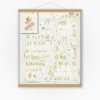 Old map wall art mockup — magnetic wood frame on white wall — Sanborn Fire Insurance Map from Parsons, Luzerne County, Pennsylvania (1903), Sheet #0002