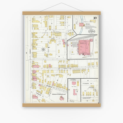 Old map wall art mockup — magnetic wood frame on white wall — Sanborn Fire Insurance Map from Sunbury, Northumberland County, Pennsylvania (1901), Sheet #0010