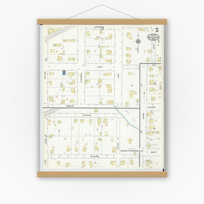 Old map wall art mockup — magnetic wood frame on white wall — Sanborn Fire Insurance Map from Bellevue, Eaton County, Michigan (1911), Sheet #0005