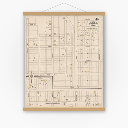 Old map wall art mockup — magnetic wood frame on white wall — Sanborn Fire Insurance Map from Fort Myers, Lee County, Florida (1922), Sheet #0015