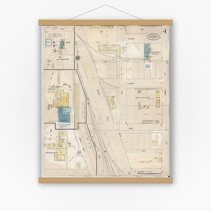 Old map wall art mockup — magnetic wood frame on white wall — Sanborn Fire Insurance Map from Calexico, Imperial County, California (1949), Sheet #0004