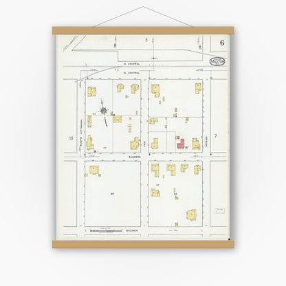 Old map wall art mockup — magnetic wood frame on white wall — Sanborn Fire Insurance Map from Maxton, Robeson County, North Carolina (1919), Sheet #0006