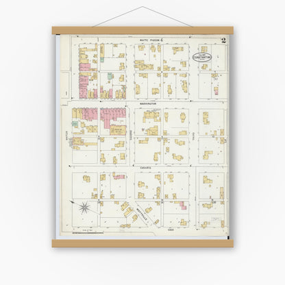Old map wall art mockup — magnetic wood frame on white wall — Sanborn Fire Insurance Map from Constantine, Saint Joseph County, Michigan (1897), Sheet #0002