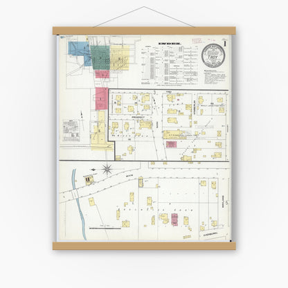 Old map wall art mockup — magnetic wood frame on white wall — Sanborn Fire Insurance Map from Troy, Madison County, Illinois (1909) - Complete Map Set