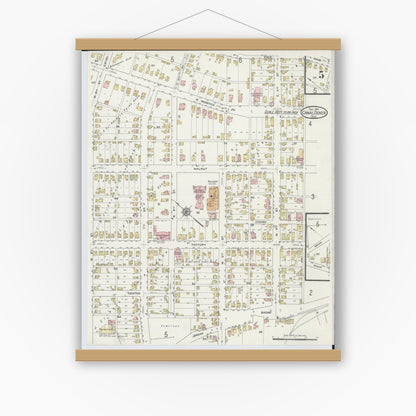 Old map wall art mockup — magnetic wood frame on white wall — Sanborn Fire Insurance Map from Canal Dover, Tuscarawas County, Ohio (1914), Sheet #0005
