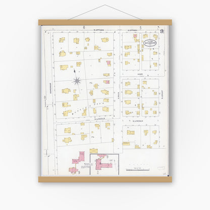 Old map wall art mockup — magnetic wood frame on white wall — Sanborn Fire Insurance Map from Sycamore, De Kalb County, Illinois (1905), Sheet #0009