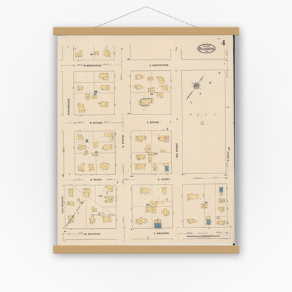 Old map wall art mockup — magnetic wood frame on white wall — Sanborn Fire Insurance Map from Belvidere, Boone County, Illinois (1922), Sheet #0004