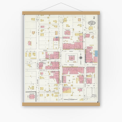Old map wall art mockup — magnetic wood frame on white wall — Sanborn Fire Insurance Map from Kennett, Dunklin County, Missouri (1919), Sheet #0002