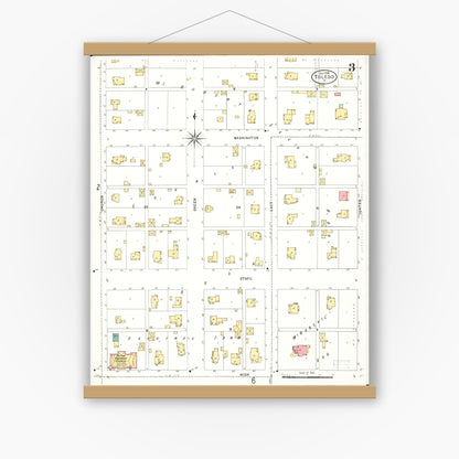 Old map wall art mockup — magnetic wood frame on white wall — Sanborn Fire Insurance Map from Toledo, Tama County, Iowa (1906), Sheet #0003