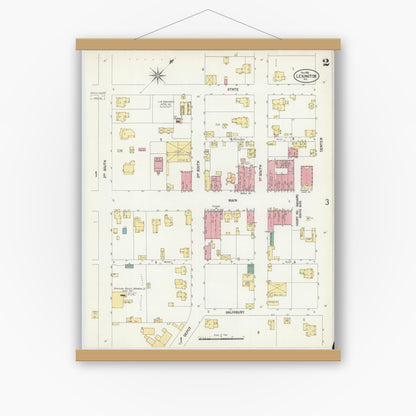 Old map wall art mockup — magnetic wood frame on white wall — Sanborn Fire Insurance Map from Lexington, Davidson County, North Carolina (1902), Sheet #0002