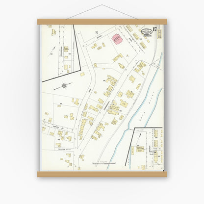 Old map wall art mockup — magnetic wood frame on white wall — Sanborn Fire Insurance Map from Palmer, Hampden County, Massachusetts (1911), Sheet #0017