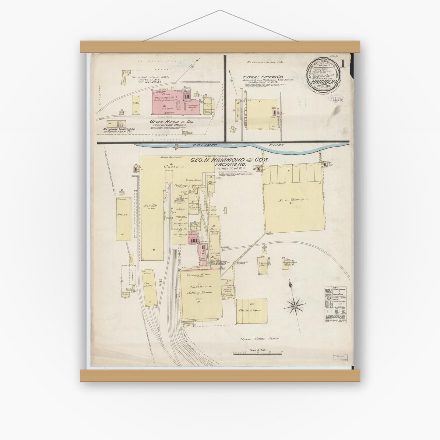 Old map wall art mockup — magnetic wood frame on white wall — Sanborn Fire Insurance Map from Hammond, Lake County, Indiana (1886) - Complete Map Set