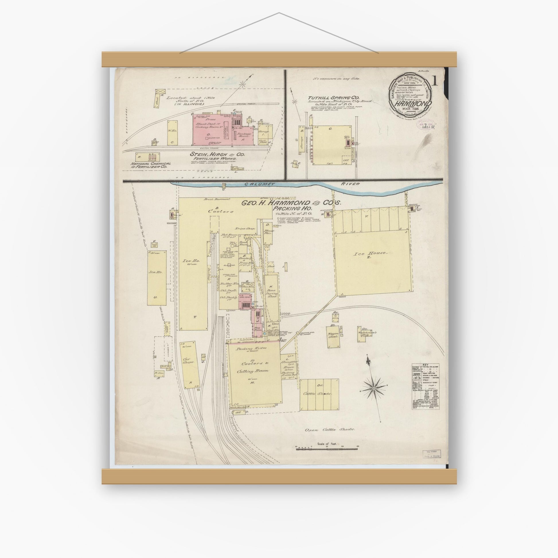Old map wall art mockup — magnetic wood frame on white wall — Sanborn Fire Insurance Map from Hammond, Lake County, Indiana (1886) - Complete Map Set