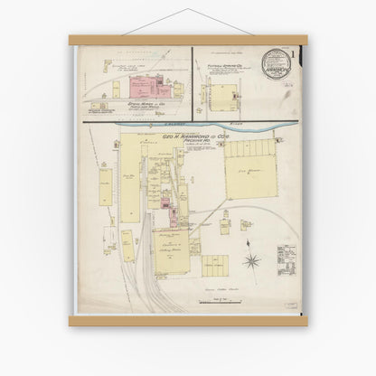 Old map wall art mockup — magnetic wood frame on white wall — Sanborn Fire Insurance Map from Hammond, Lake County, Indiana (1886) - Complete Map Set