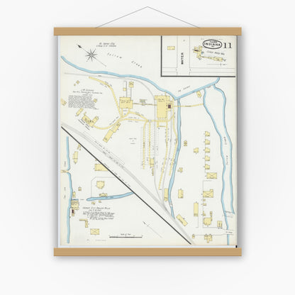 Old map wall art mockup — magnetic wood frame on white wall — Sanborn Fire Insurance Map from Indiana, Indiana County, Pennsylvania (1892), Sheet #0011