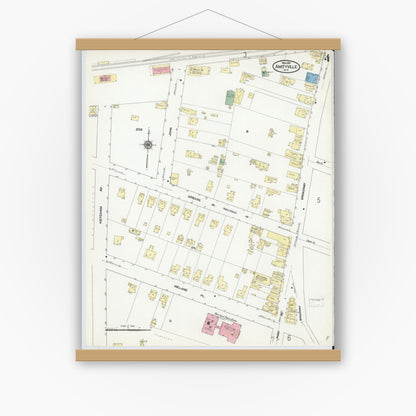 Old map wall art mockup — magnetic wood frame on white wall — Sanborn Fire Insurance Map from Amityville, Suffolk County, New York (1910), Sheet #0004