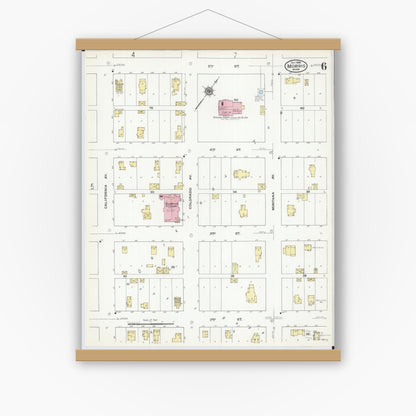 Old map wall art mockup — magnetic wood frame on white wall — Sanborn Fire Insurance Map from Morris, Stevens County, Minnesota (1909), Sheet #0006