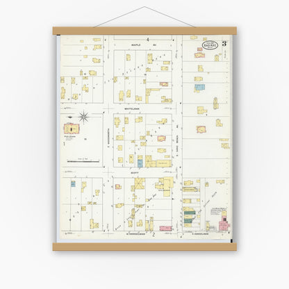 Old map wall art mockup — magnetic wood frame on white wall — Sanborn Fire Insurance Map from Bad Axe, Huron County, Michigan (1909), Sheet #0003