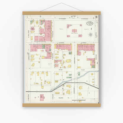Old map wall art mockup — magnetic wood frame on white wall — Sanborn Fire Insurance Map from Tyler, Smith County, Texas (1898), Sheet #0005