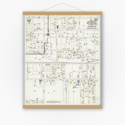 Old map wall art mockup — magnetic wood frame on white wall — Sanborn Fire Insurance Map from Saint Augustine, Saint John's County, Florida (1924), Sheet #0022