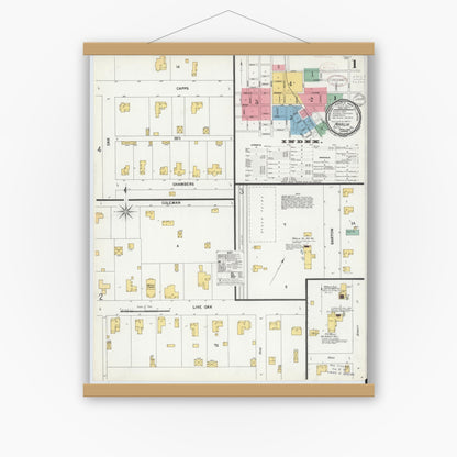 Old map wall art mockup — magnetic wood frame on white wall — Sanborn Fire Insurance Map from Marlin, Falls County, Texas (1899) - Complete Map Set