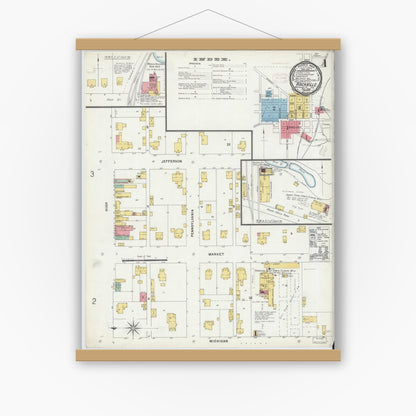 Old map wall art mockup — magnetic wood frame on white wall — Sanborn Fire Insurance Map from Rockville, Parke County, Indiana (1898) - Complete Map Set