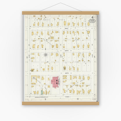 Old map wall art mockup — magnetic wood frame on white wall — Sanborn Fire Insurance Map from Elwood, Madison County, Indiana (1899), Sheet #0004