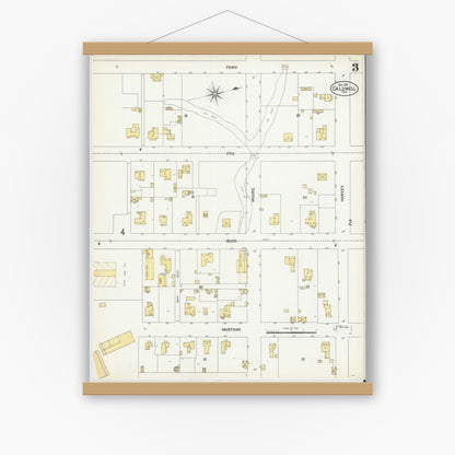 Old map wall art mockup — magnetic wood frame on white wall — Sanborn Fire Insurance Map from Caldwell, Burleson County, Texas (1901), Sheet #0003