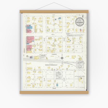 Old map wall art mockup — magnetic wood frame on white wall — Sanborn Fire Insurance Map from Sherwood, Defiance County, Ohio (1913), Sheet #0001
