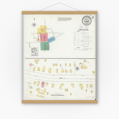 Old map wall art mockup — magnetic wood frame on white wall — Sanborn Fire Insurance Map from Lima, Livingston County, New York (1904) - Complete Map Set