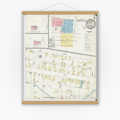 Old map wall art mockup — magnetic wood frame on white wall — Sanborn Fire Insurance Map from Saint Paris, Champaign County, Ohio (1895) - Complete Map Set