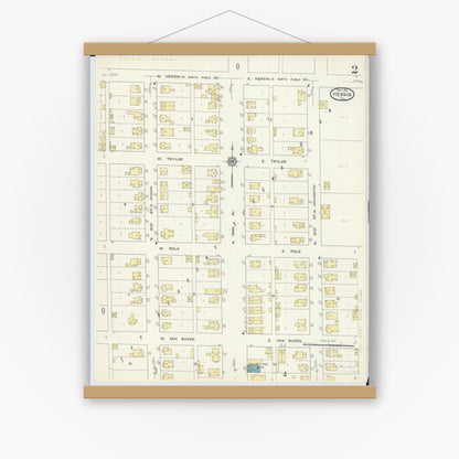 Old map wall art mockup — magnetic wood frame on white wall — Sanborn Fire Insurance Map from Herrin, Williamson County, Illinois (1913), Sheet #0002