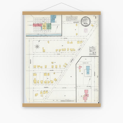 Old map wall art mockup — magnetic wood frame on white wall — Sanborn Fire Insurance Map from Beaver, Beaver County, Pennsylvania (1901), Sheet #0001