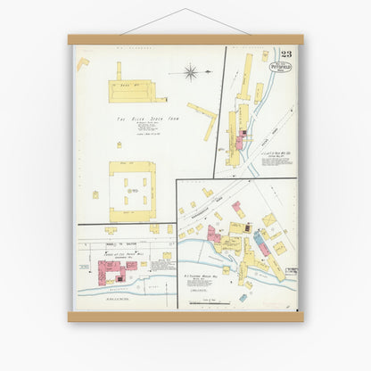 Old map wall art mockup — magnetic wood frame on white wall — Sanborn Fire Insurance Map from Pittsfield, Berkshire County, Massachusetts (1900), Sheet #0023