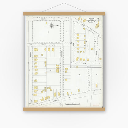 Old map wall art mockup — magnetic wood frame on white wall — Sanborn Fire Insurance Map from Peekskill, Westchester County, New York (1900) - Complete Map Set