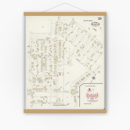 Old map wall art mockup — magnetic wood frame on white wall — Sanborn Fire Insurance Map from Washington, Washington County, Pennsylvania (1914), Sheet #0029